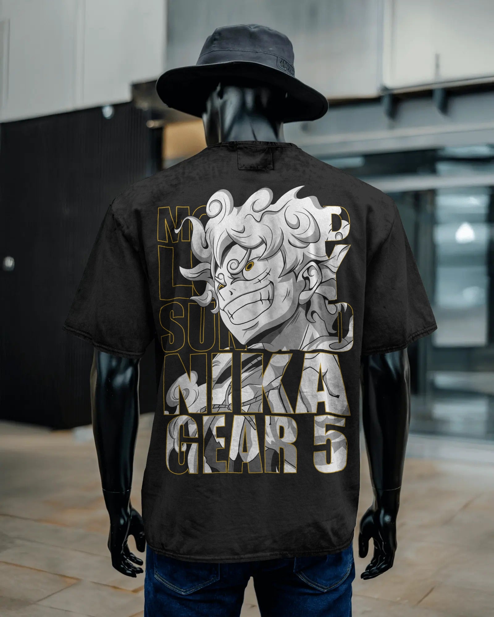One Piece Luffy Gear 5 Black washed  oversized T-shirt